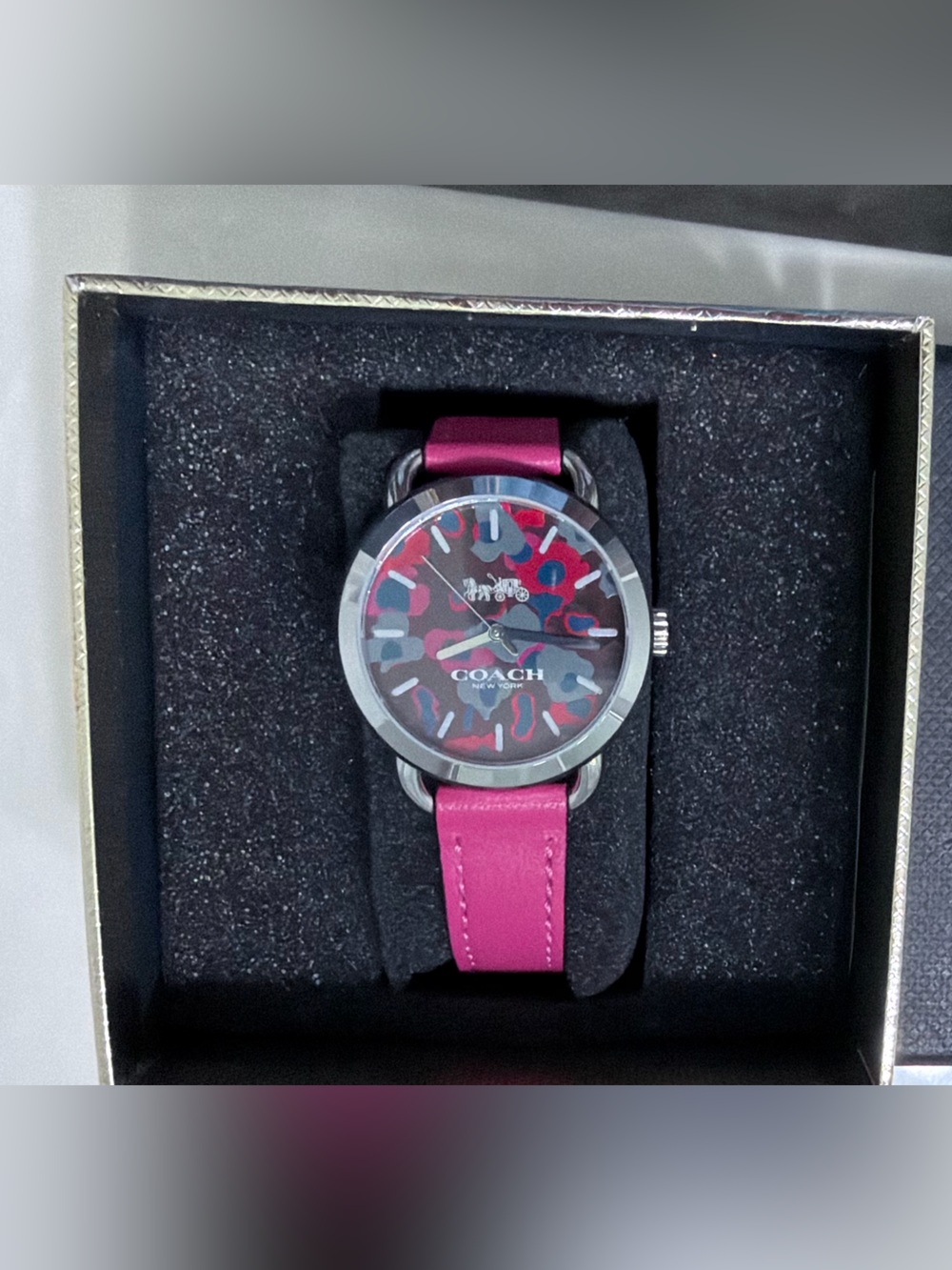 Coach Women's Pink Leather Strap Watch with Multicolor Floral Dial